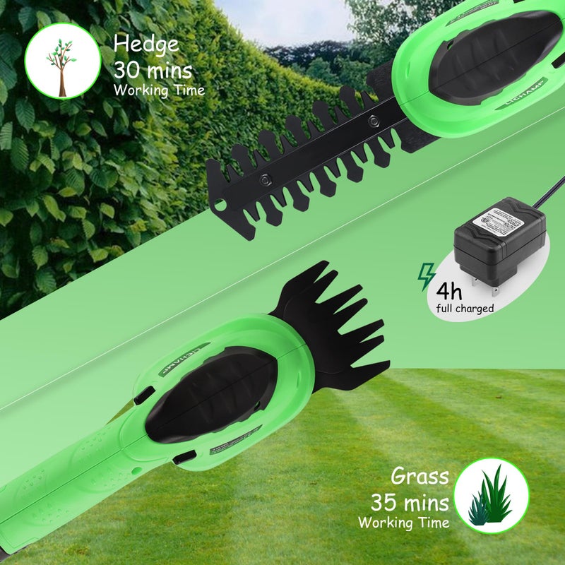 Lichamp 2-in-1 Electric Hand Held Grass Shear Hedge Trimmer Shrubbery Clipper Cordless Battery Powered Rechargeable for Garden and Lawn, CGS-3601 Grass Green - Image 4
